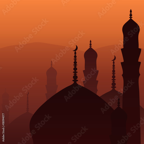 Skyline with minarets and domes of mosques.