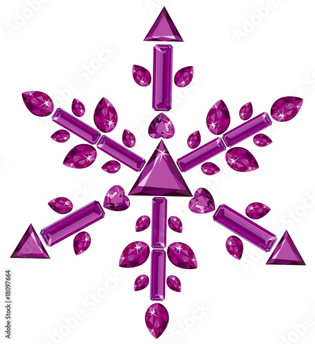 Snowflake made from different cut amethysts