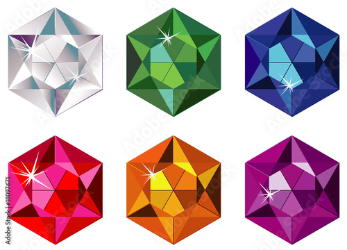 Hexagon cut precious stones with sparkle photo