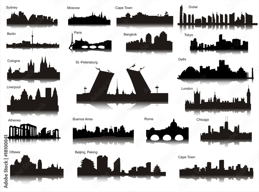 Silhouettes of cities of the different countries of the world