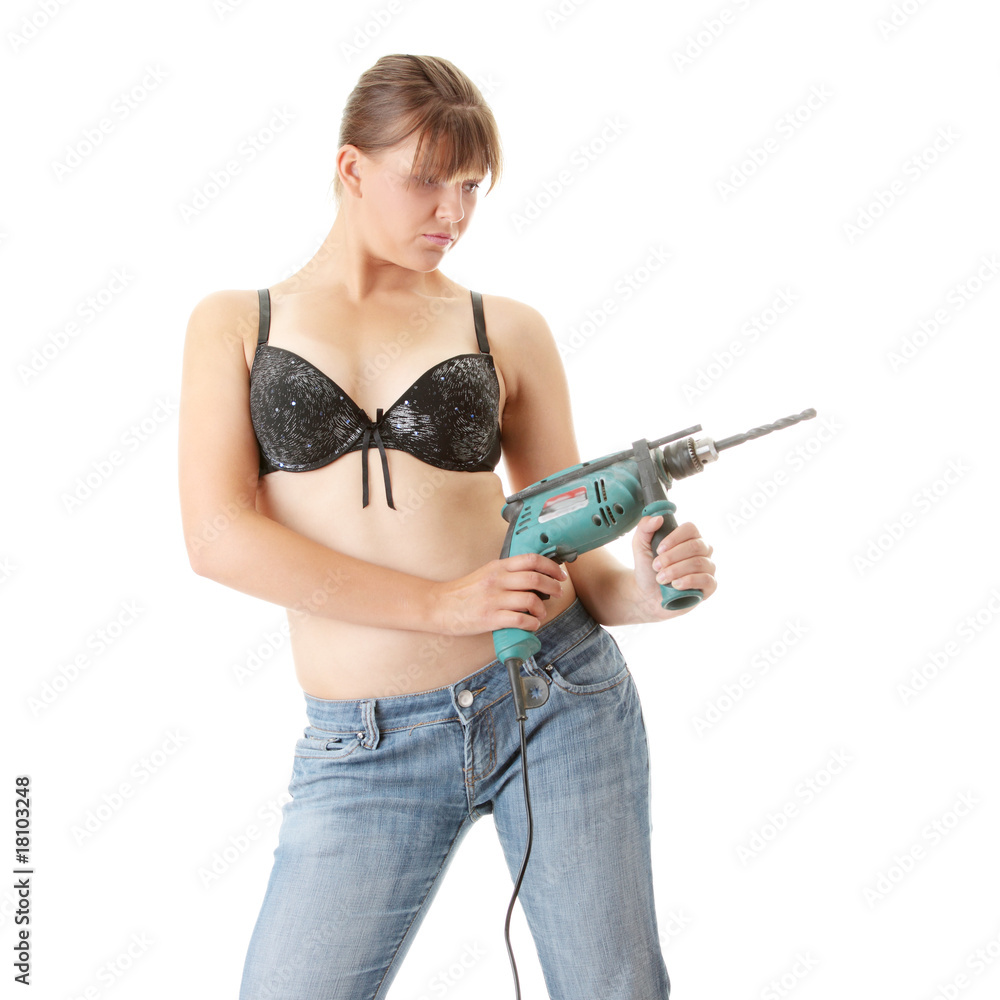 Sexy lady with a drill