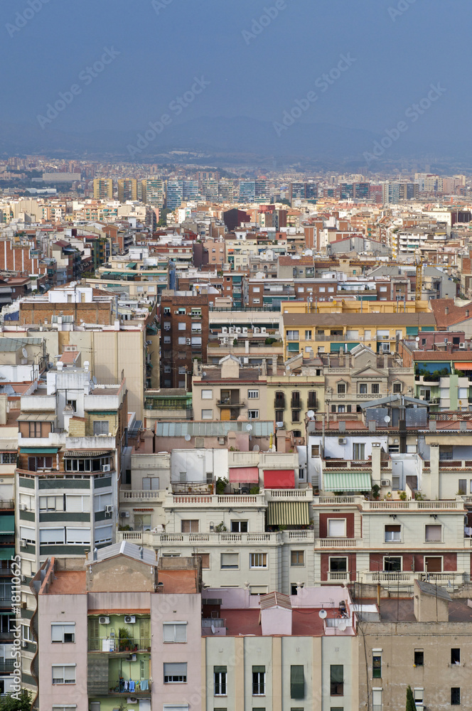 Aerial View of Residential Buildings in Barcelona, Spain