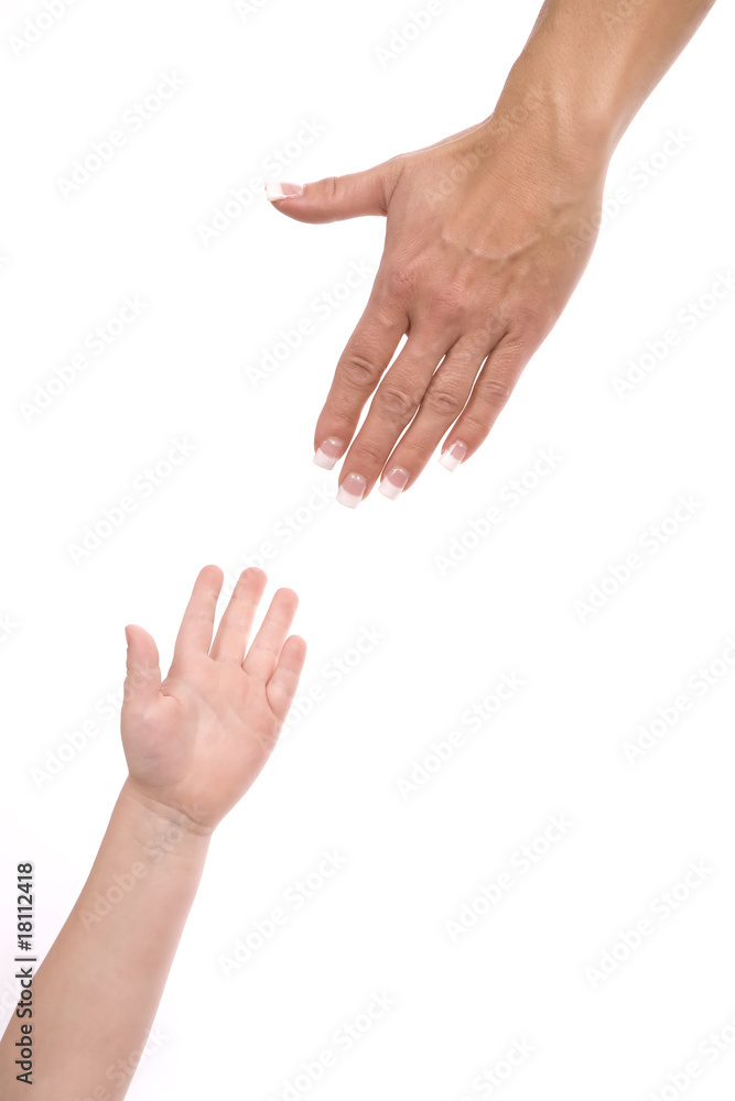 Woman reaching for childs hand