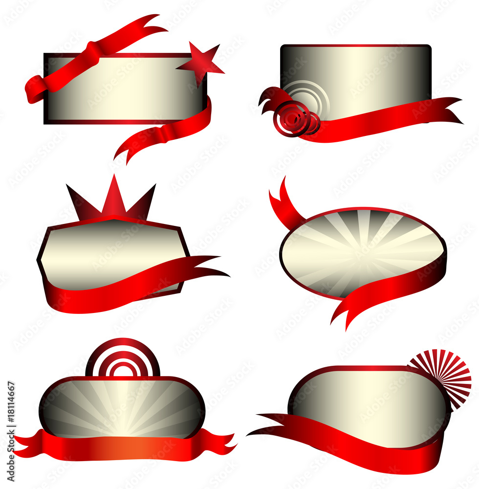 Vector set of luxury metallic labels with red banners Vector set of luxury metallic labels with red banners