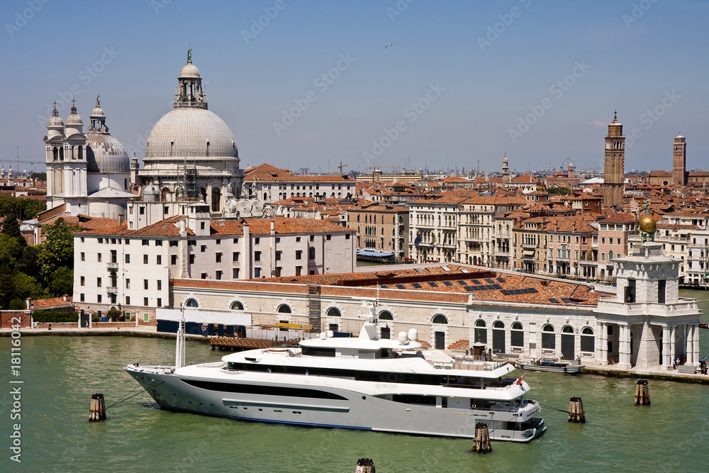 Naklejka premium Massive White Yacht by Venice Church