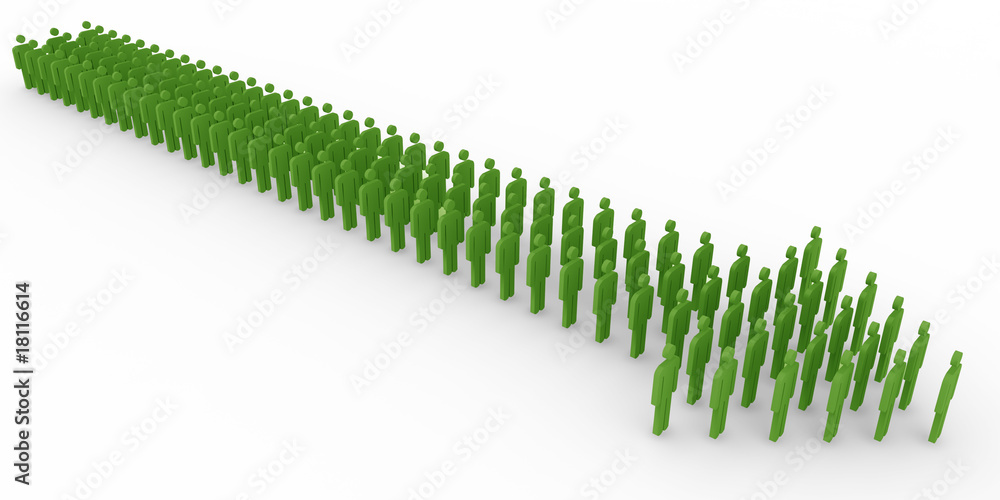People stand in row like arrow People stand in row like arrow