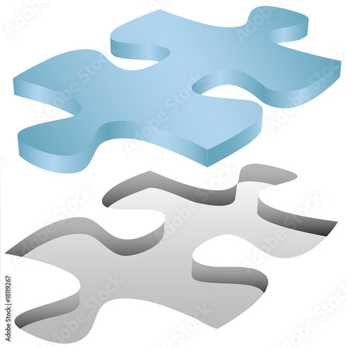 Jigsaw puzzle piece fits in hole on white