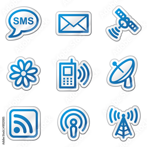 Communication web icons, blue contour sticker series