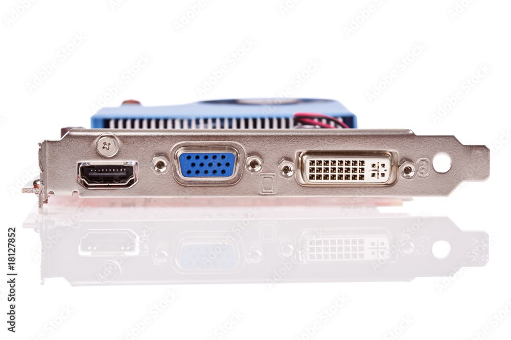 Obraz premium Video card with HDMI, VGA and DVI connectors isolated