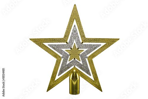 Gold star Christmas decoration on isolated background