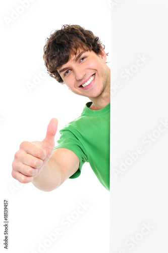 man showing thumbs up  from the banner