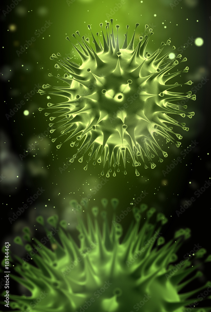 Fototapeta premium Flu virus concept with bacterias