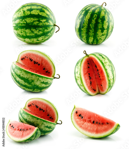 Set of Ripe Green Watermelon Fruits Isolated on White
