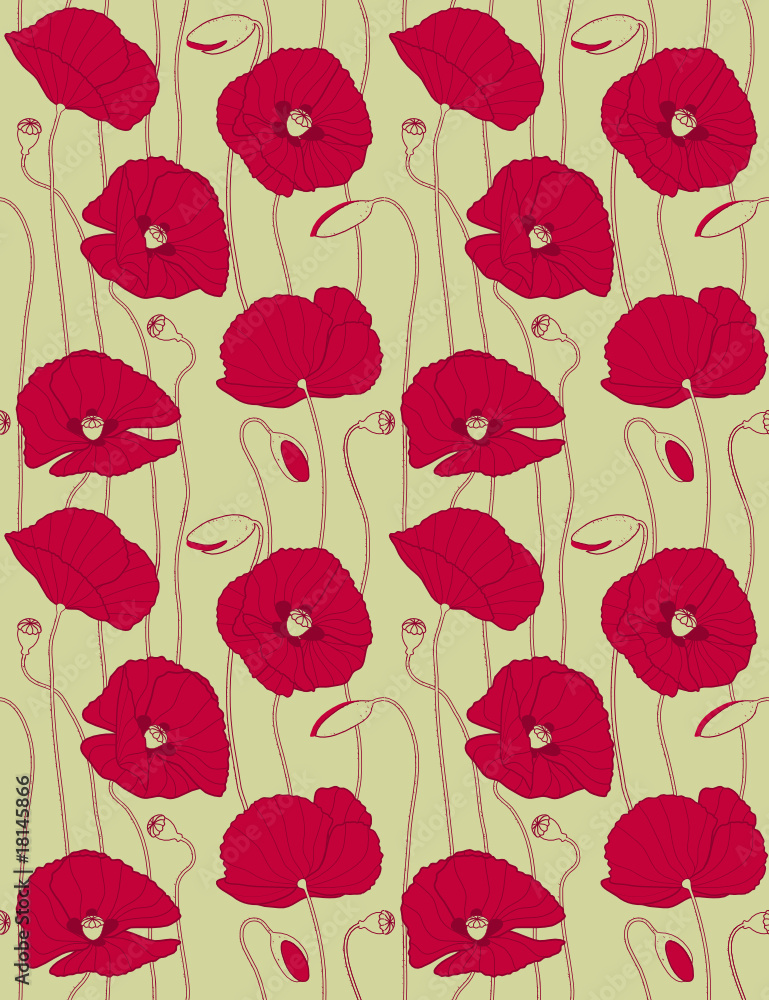 red poppies - seamless vector pattern