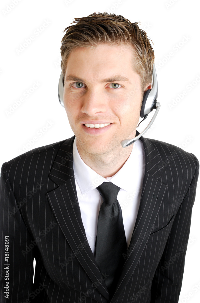 Caucasian customer service man operator smiling Caucasian customer service man operator smiling