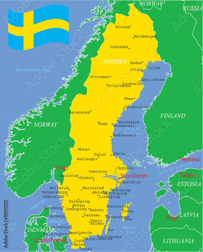 Sweden map with major cities.