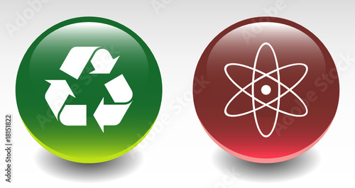 Glossy Recycling & Atom Sign Icons