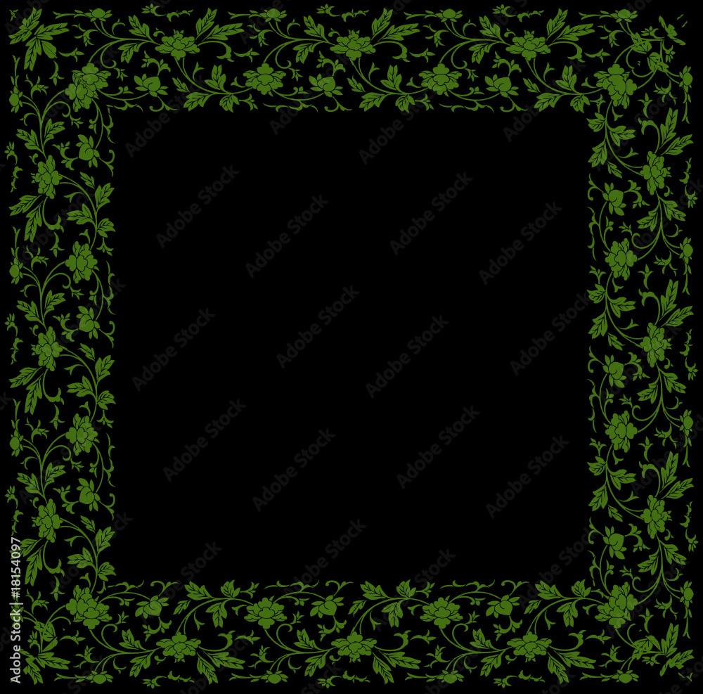 Green floral design on black Green floral design on black