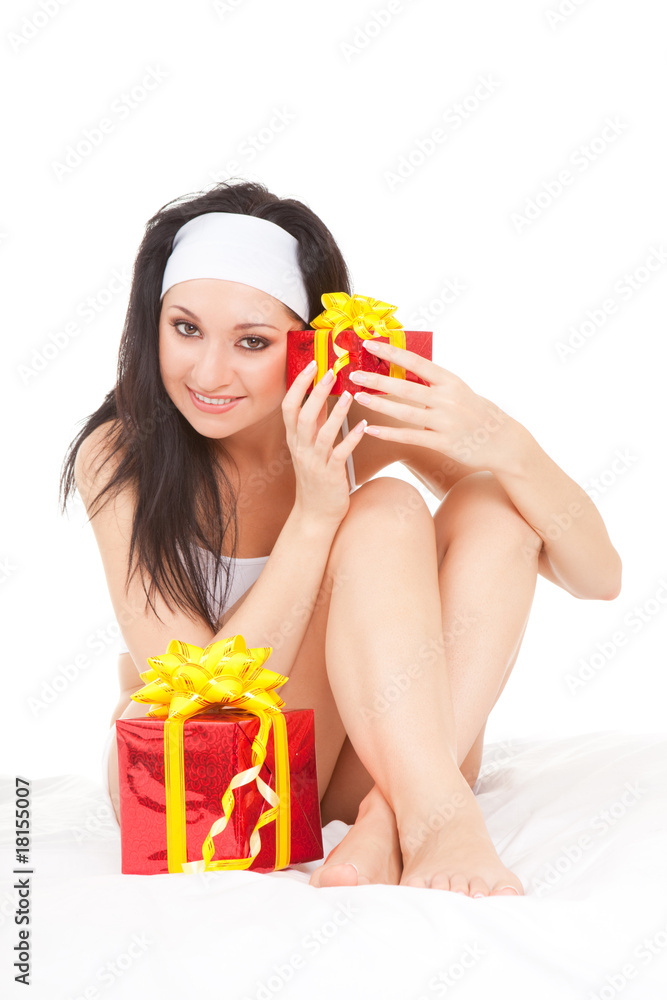 Cute woman with holiday gift box Cute woman with holiday gift box
