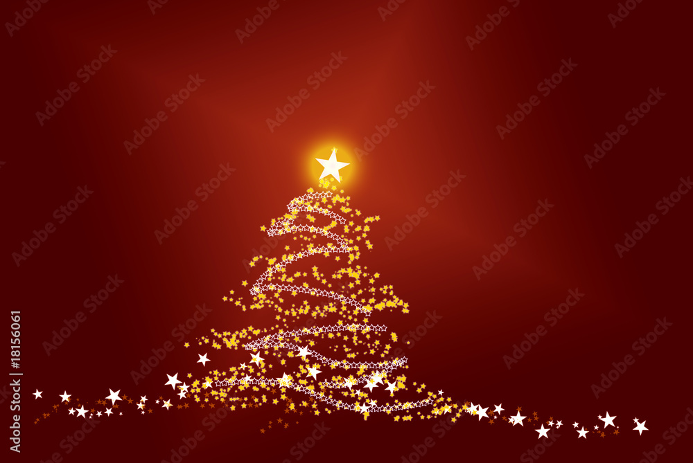 Shiny star christmas tree on red background Shiny star christmas tree on red background