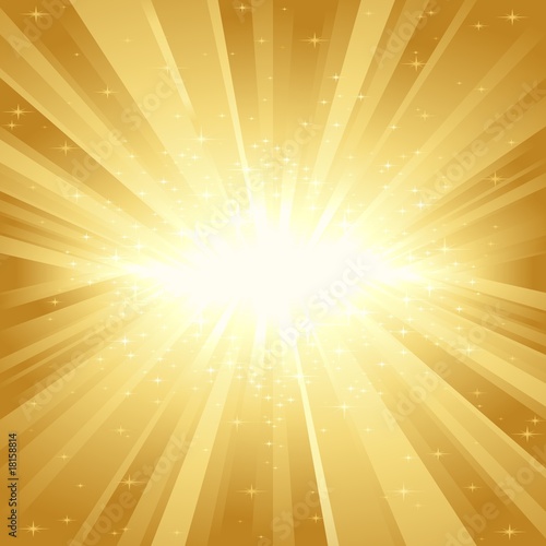 Golden light burst with stars