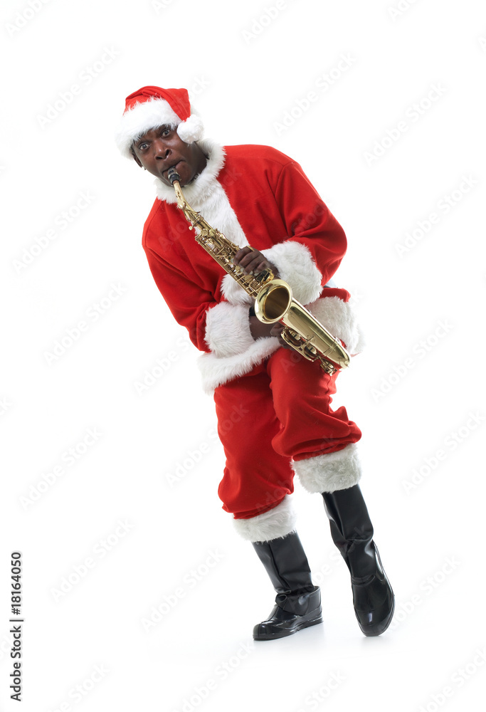 black santa claus playing sax over white background black santa claus playing sax over white background