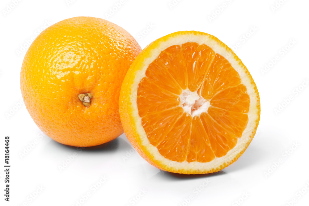 One and half oranges on the white background One and half oranges on the white background