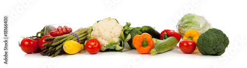 A row of vegetables on white