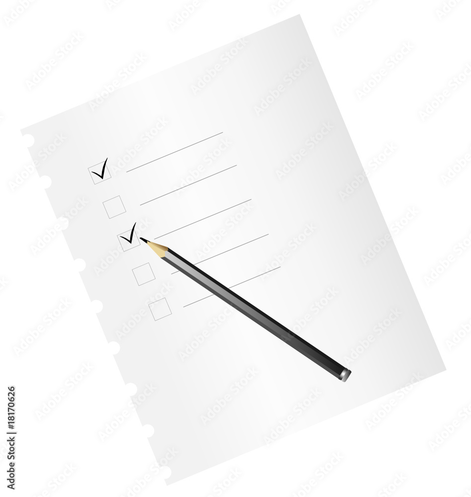 Checklist on paper, with pencil - vector Checklist on paper, with pencil - vector