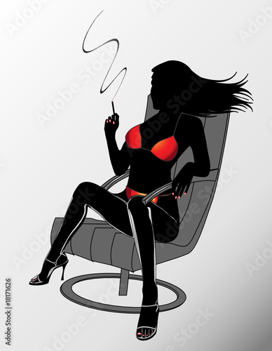 Sexy female smoking in red bikini