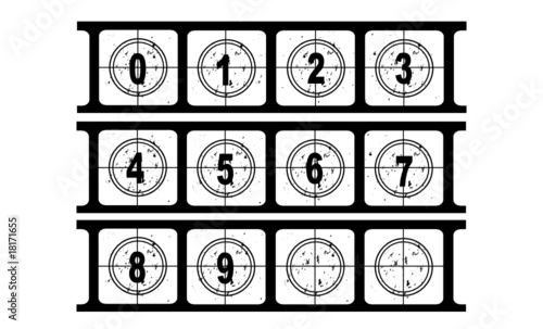 Film countdown vector illustration. Numbers 0-9