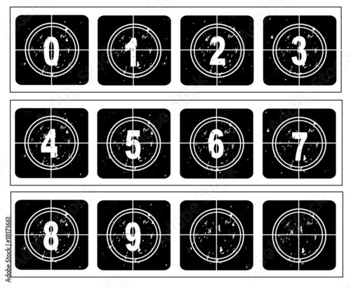 Film countdown vector illustration. Numbers 0-9