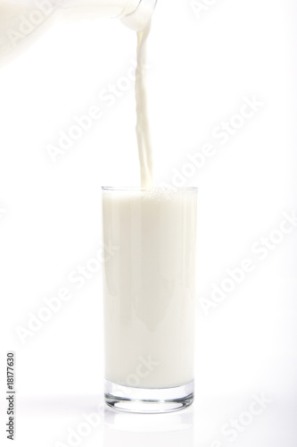 A clean and minimalistic image featuring a glass and pitcher of fresh milk against a white background, evoking purity and health.