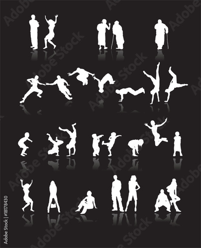 Silhouettes of people: fun children,young couples,sport teens