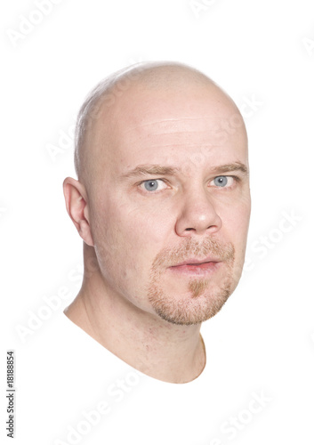 man shaving his head isolated on white