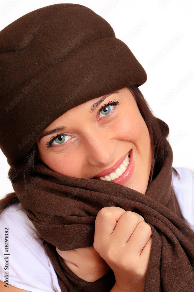 Young woman with black hat and black hair Young woman with black hat and black hair