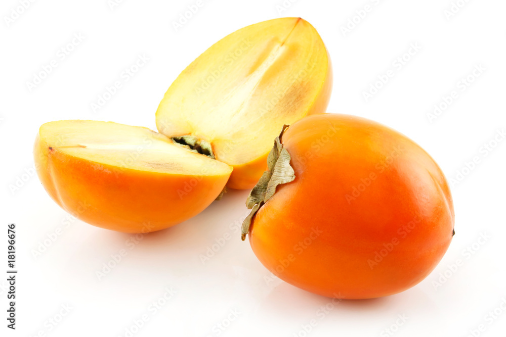 Ripe Persimmon Fruit Isolated on White