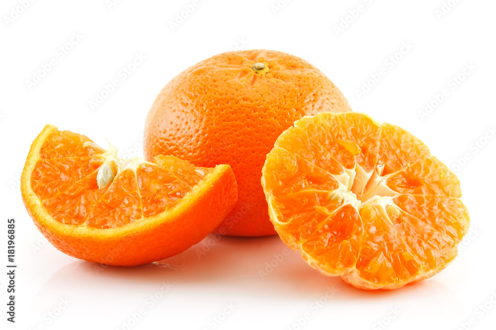 Ripe Sliced Tangerine Fruit Isolated on White Ripe Sliced Tangerine Fruit Isolated on White