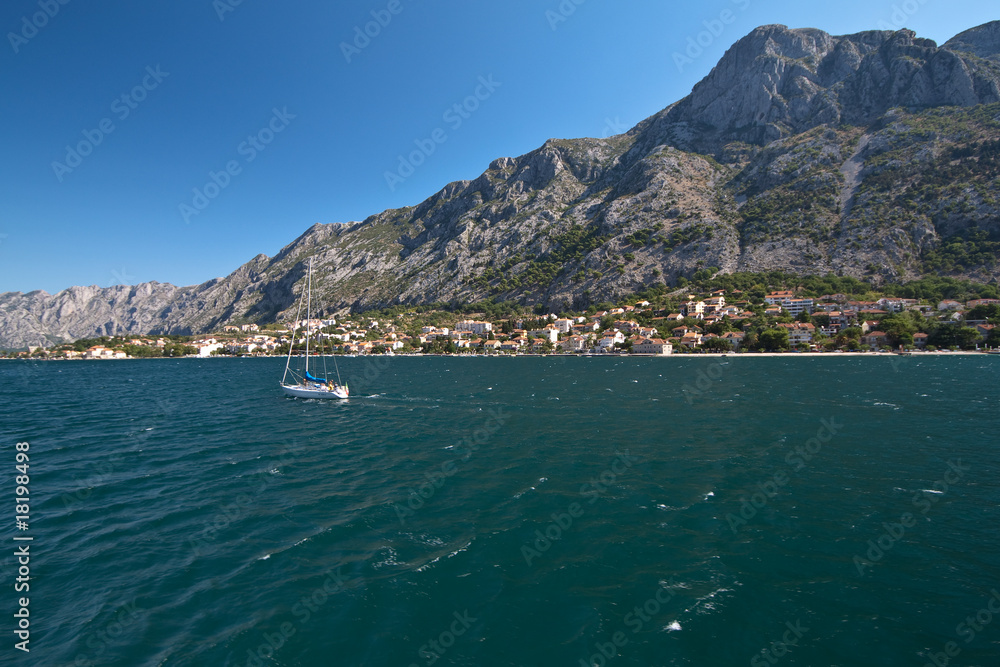 Settlement at the foot of the mountains, Kotor's bay, Montenegro
