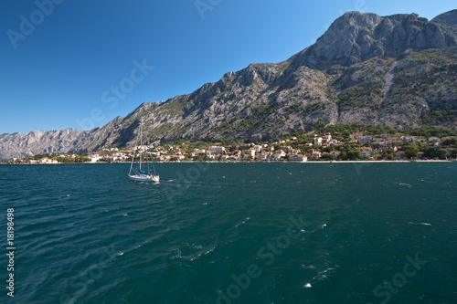 Settlement at the foot of the mountains, Kotor's bay, Montenegro