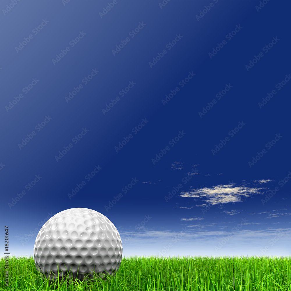 High resolution 3d white golf ball in green grass background High resolution 3d white golf ball in green grass background