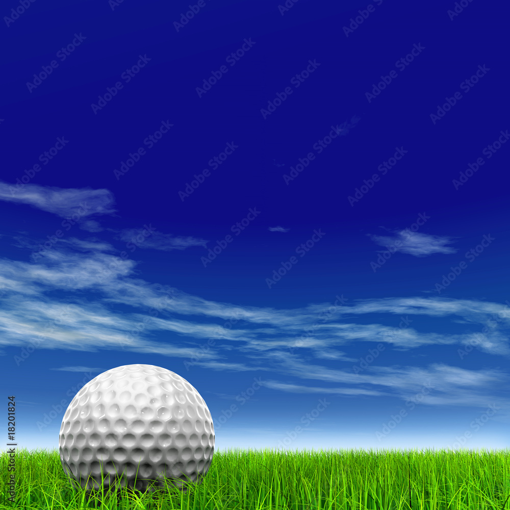 High resolution 3d white golf ball in green grass background High resolution 3d white golf ball in green grass background