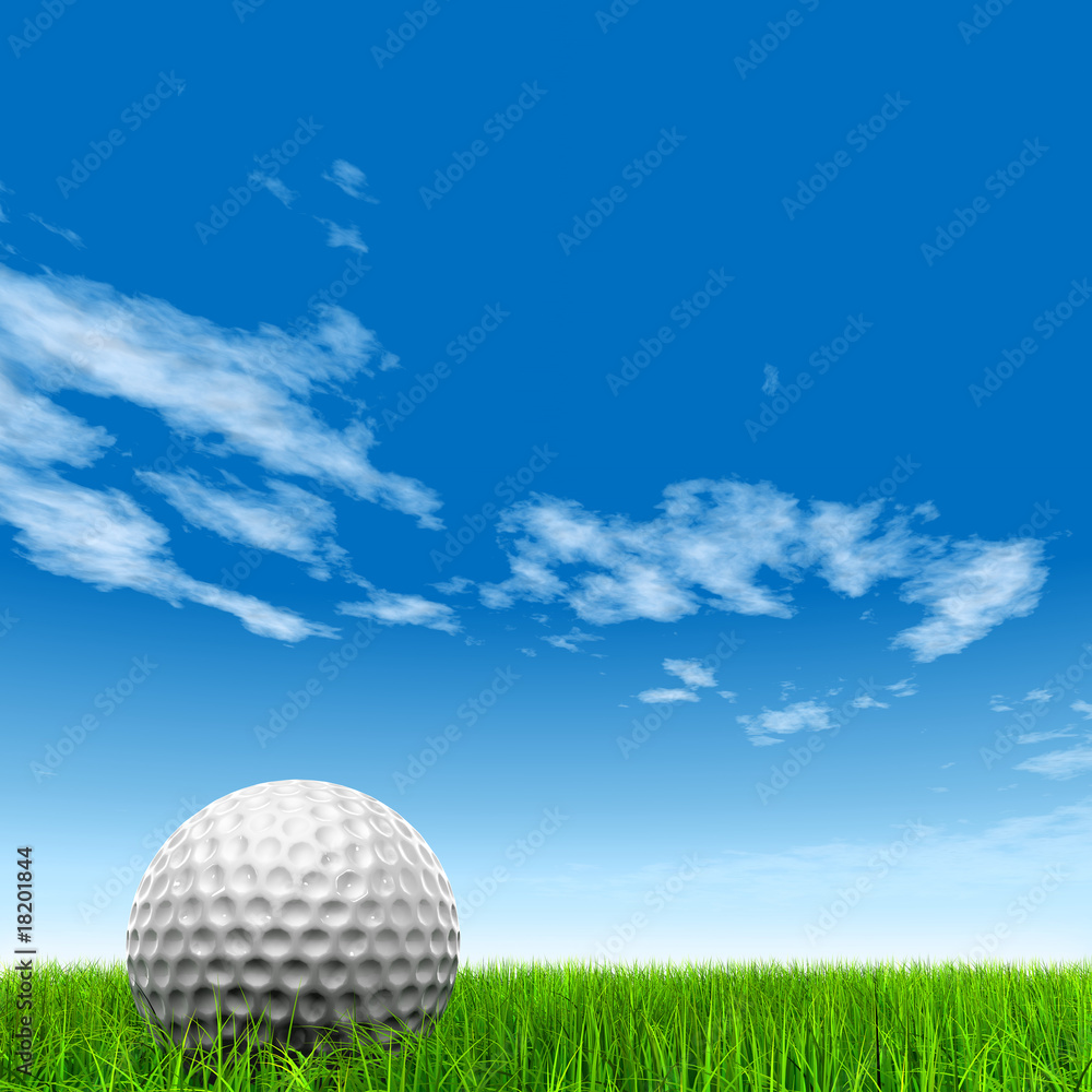 High resolution 3d white golf ball in green grass background High resolution 3d white golf ball in green grass background