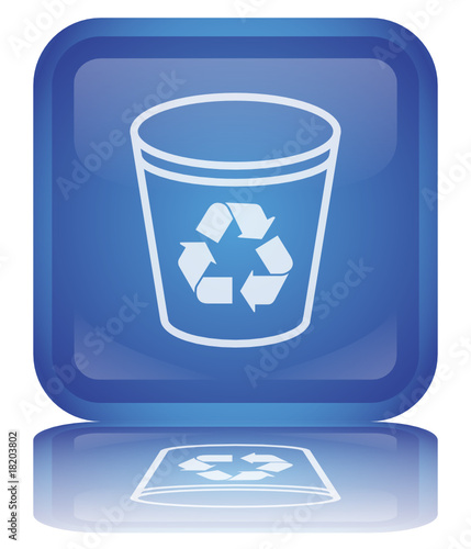 " Recycle Bin " Button (square - blue - vector - reflection)