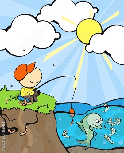 illustration of the cute small dreamy fisherman