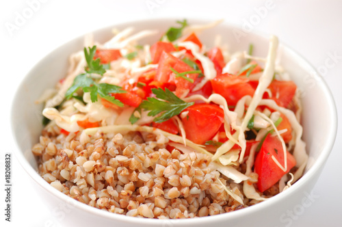 Boiled buckwheat with salad
