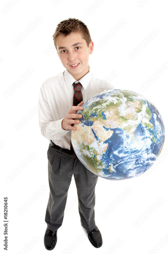School student holding the world in his hands School student holding the world in his hands