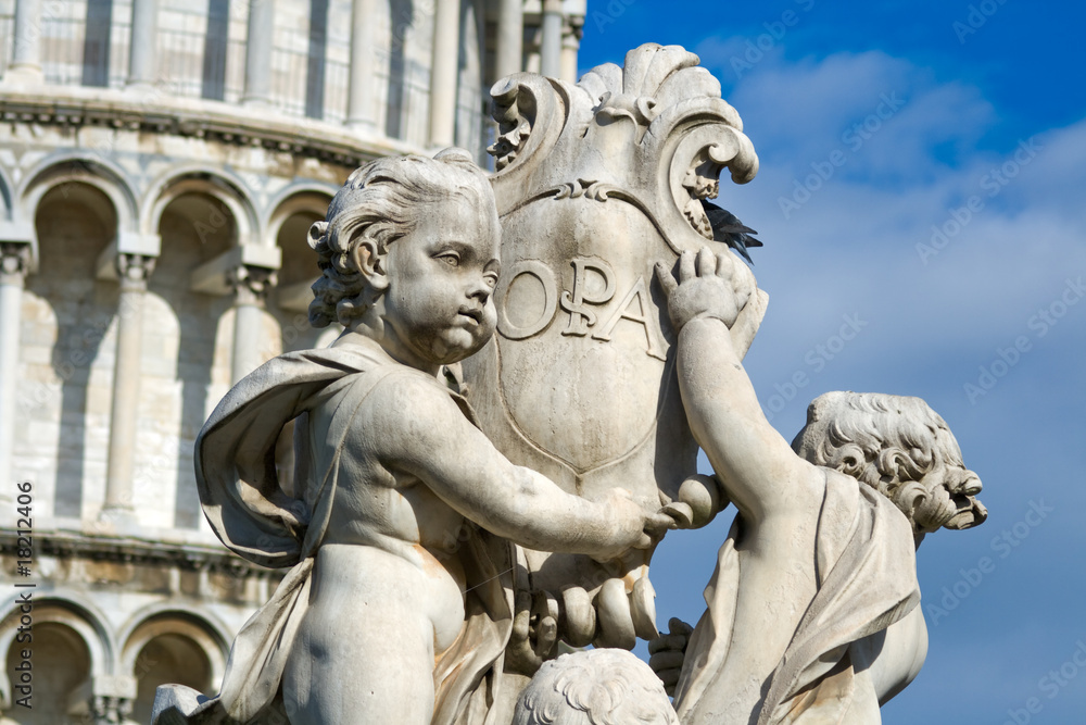 Statue that sits on the Field of Miracles in Pisa Italy . Detail