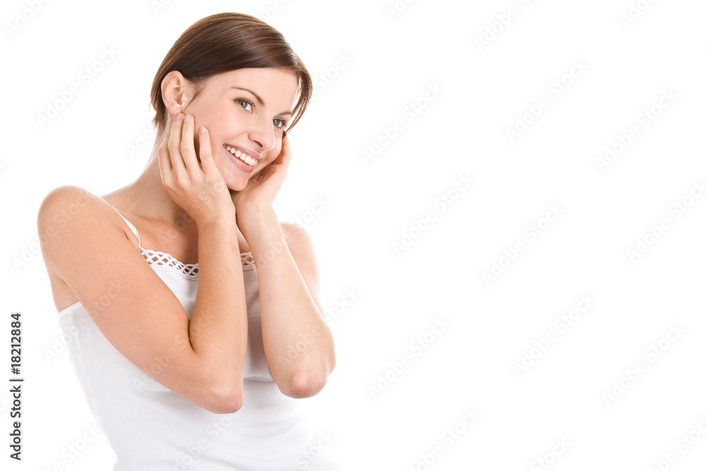 Portrait of beautiful woman touching her face Portrait of beautiful woman touching her face