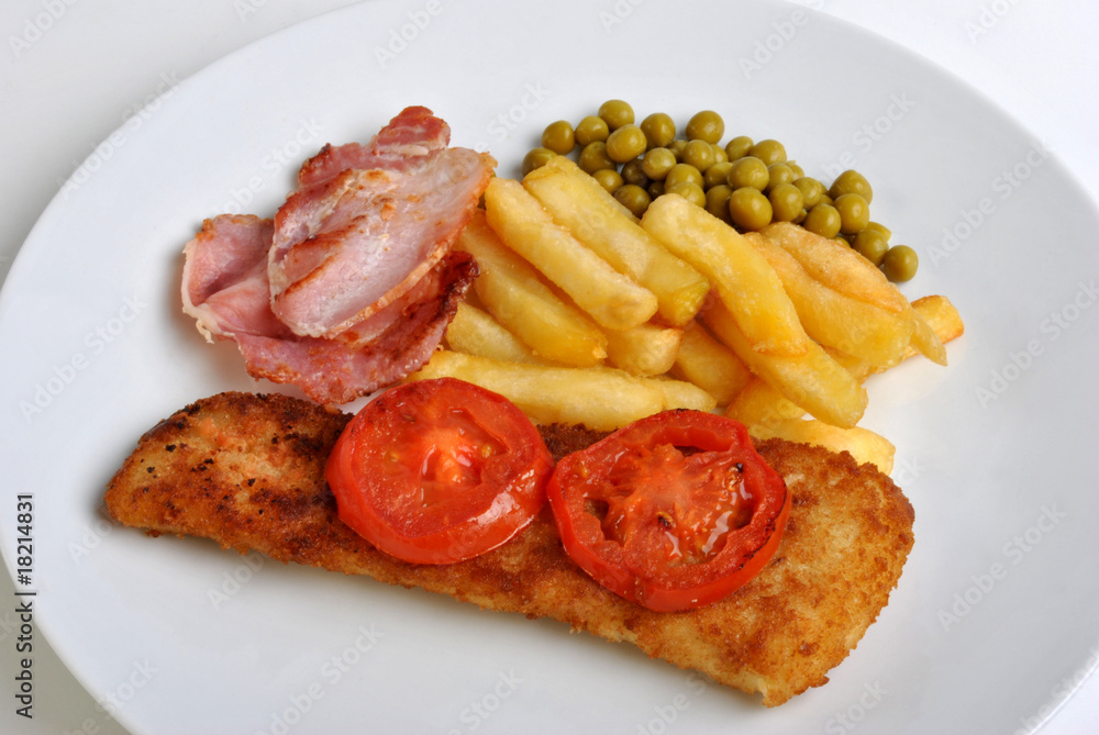 fish and chips with some organic pea fish and chips with some organic pea